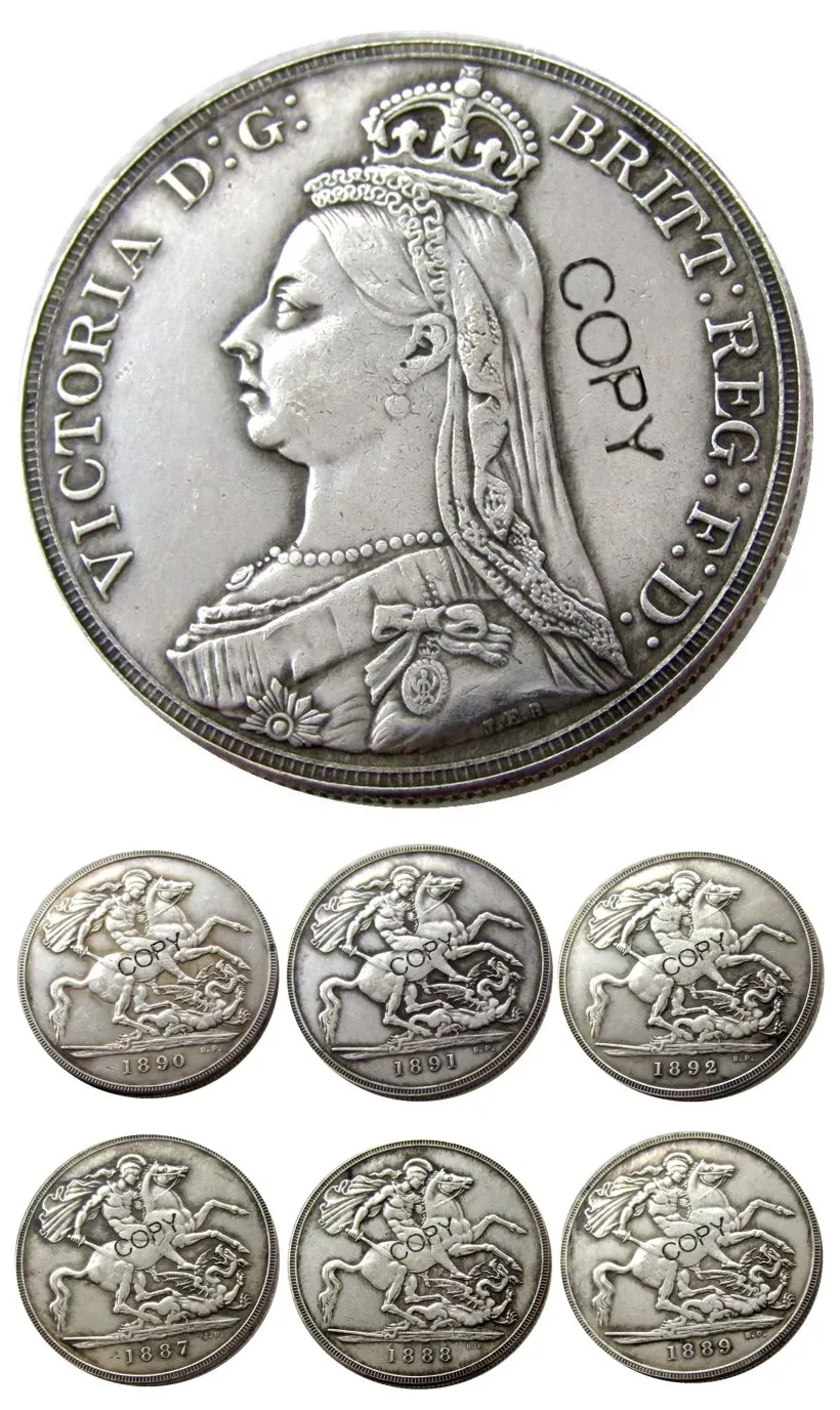 

Англия Великобритания набор (1887-1892) 6 шт. Серебряная одна Корона Королева Виктория Посеребренная КОПИЯ монета