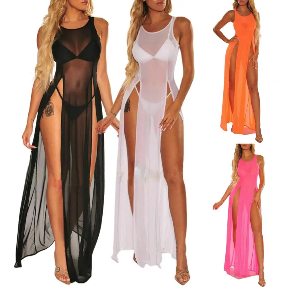 Bikini Cover Up Beachwear Swimsuit Cover Up Mesh See-through Stylish Solid Color Beach swimsuit cover up swimsuit coverup