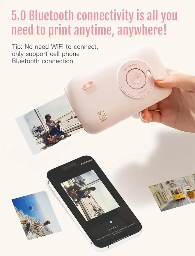 GlowMartHPRT Mini Photo Printer Portable Instant Picture Printer Wireless Thermal Dye Sublimation