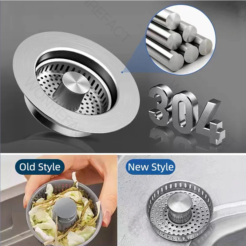Kitchen Sink Strainer 3 In 1 Kitchen Sink Strainer Stainless Steel Pop-Up Filter Basket Removable Drain Hair Catcher