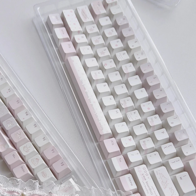 속삭임 테마 핑크 키 캡 세트 Pbt 승화 체리 프로필 기계식 키보드 선물용 맞춤형 오리지널 수제 키 캡
