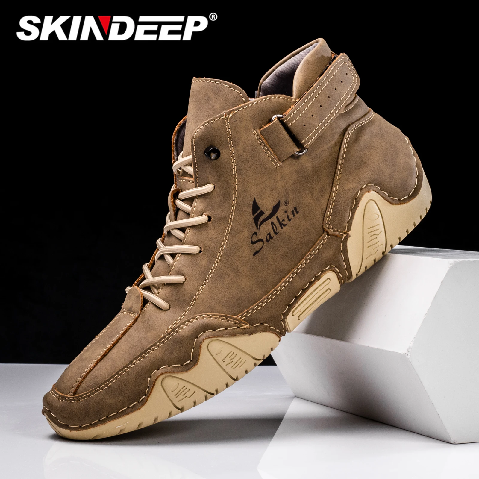 SKINDEEP New 2024 Handmade Men Boots Design Sneakers Man Outdoor Casual Leather Men Shoes Ankle Boots Breathable Hot Sale