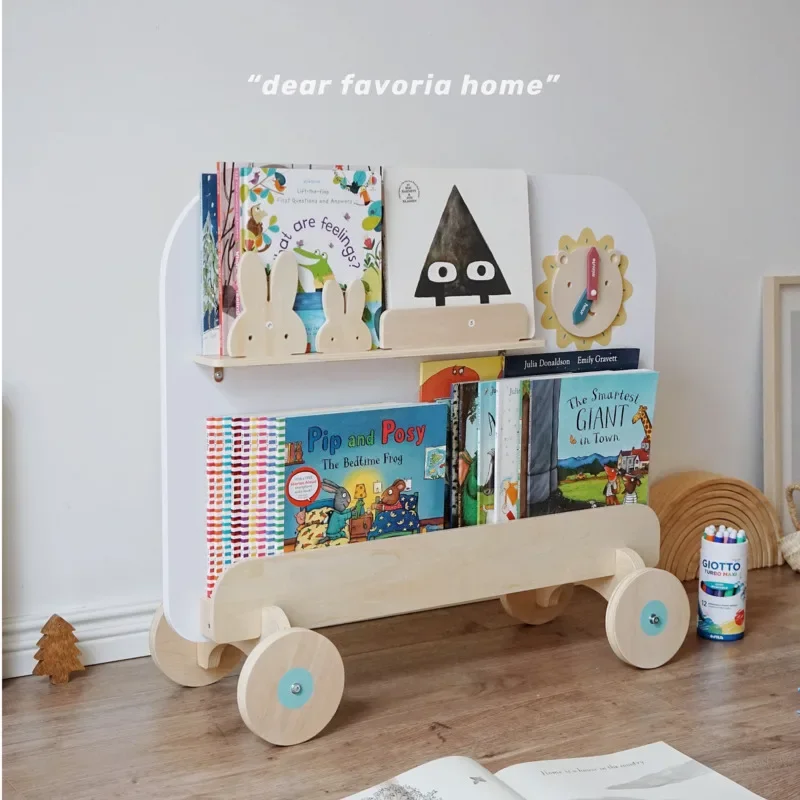 

Korean Ins Wooden Book Shelf for Kids Twoinone Storage Rack Graffiti Painting Board Kindergarten Organizer
