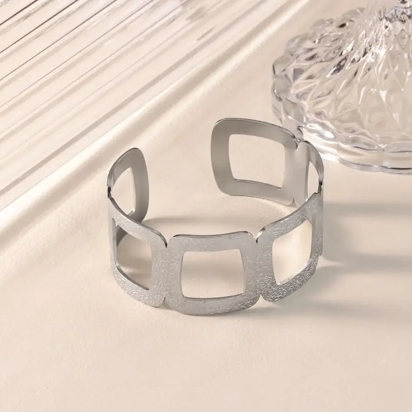 Modern Geometric Open Bangle for Women Stainless Steel