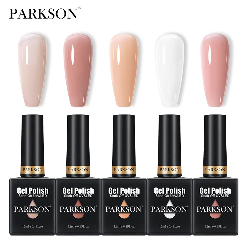 Parkson 젤리 젤 매니큐어 세트, 반투명 컬러 시리즈, 누드 글리터 핑크 UV LED 바니시, 매니큐어용 흡수, 5 병