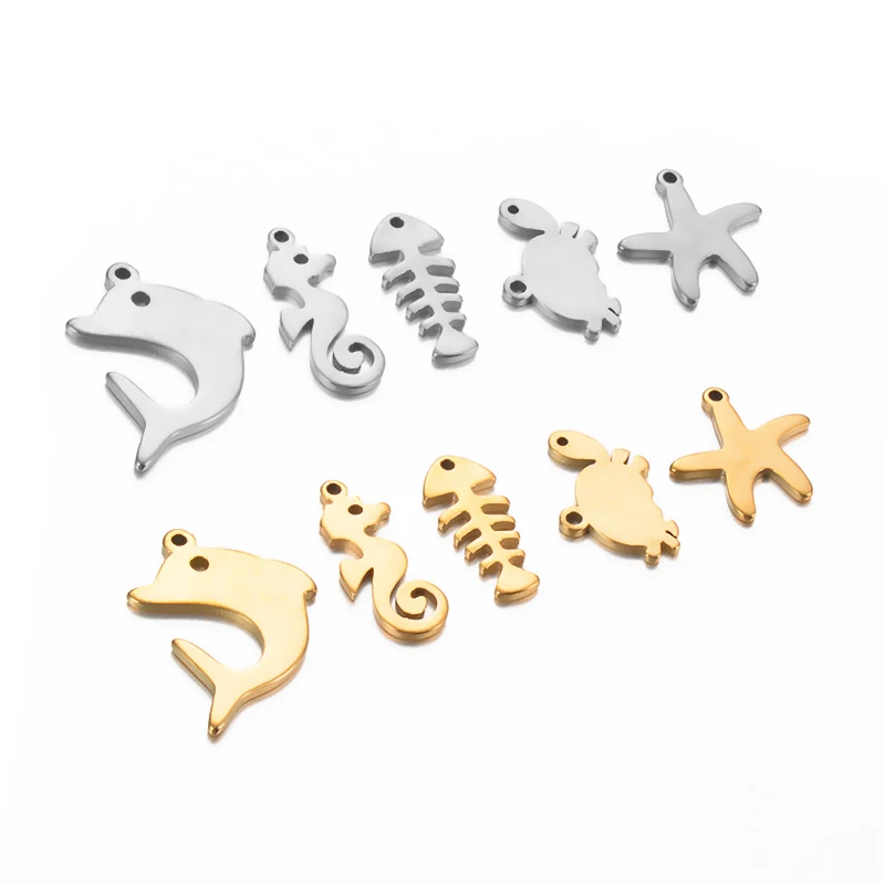 

10Pcs/Lot Stainless Steel Marine Organism Starfish Turtle Dolphin Charms for Diy Handmade Jewelry Making Animal Pendants Charm