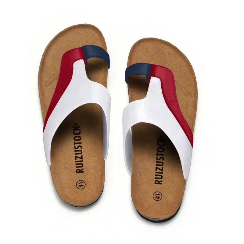 New PU Leather Cork Slippers Men Summer Classic Flat Shoes Male Fashion Outside Sandals Man Roman Non Slip Comfortable Slides