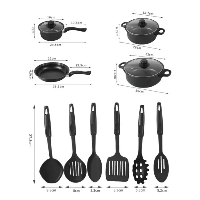 13pcs Durable Non Stick Cookware Set Multifunctional Kitchen Utensil Soup Milk Pot Maifanstone Frying Pan Household 5