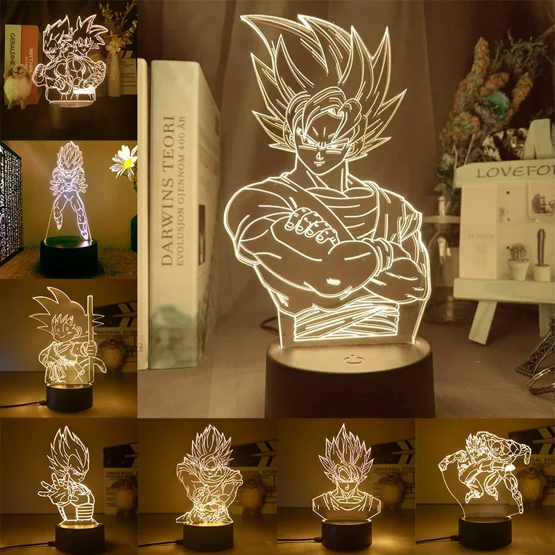 Dragon Ball Z Figure Led Night Light Vegeta Super Saiyan 3D Lamp Figure Goku Jiren Broly Warm White Lampada Da Tavolo Giocattoli Regali