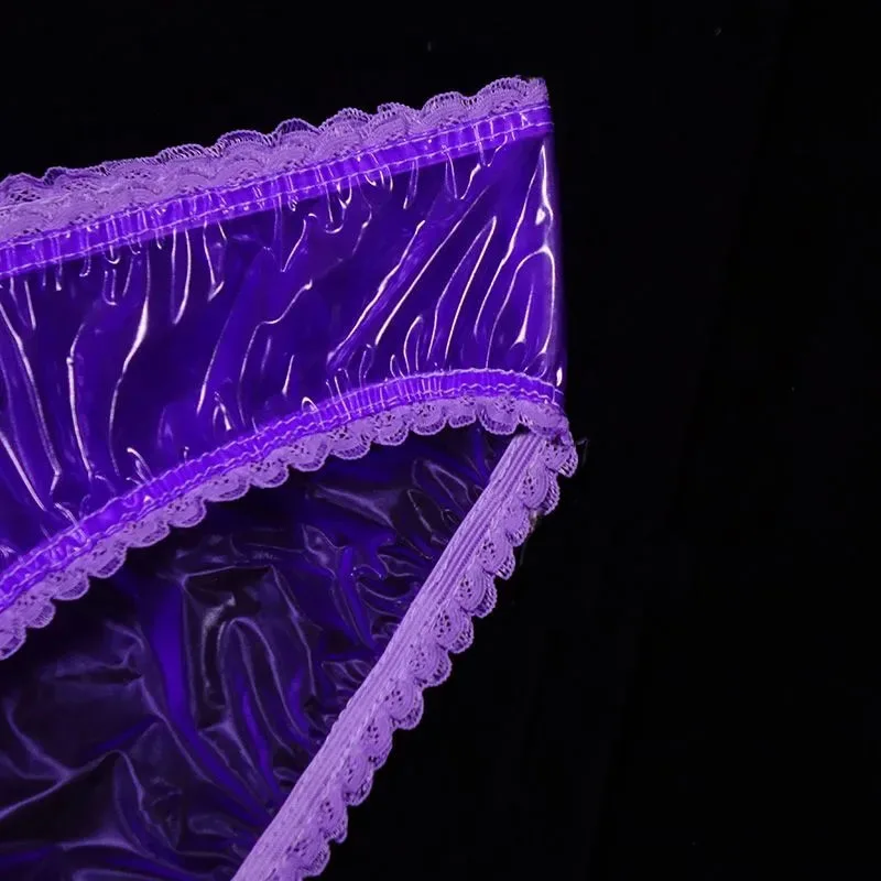 PVC Ultra soft Elastic Lace Plastic Film Underpants Sexy Transparent Smooth Silent Couple Erotic Panties ABDL Waterproof Pants