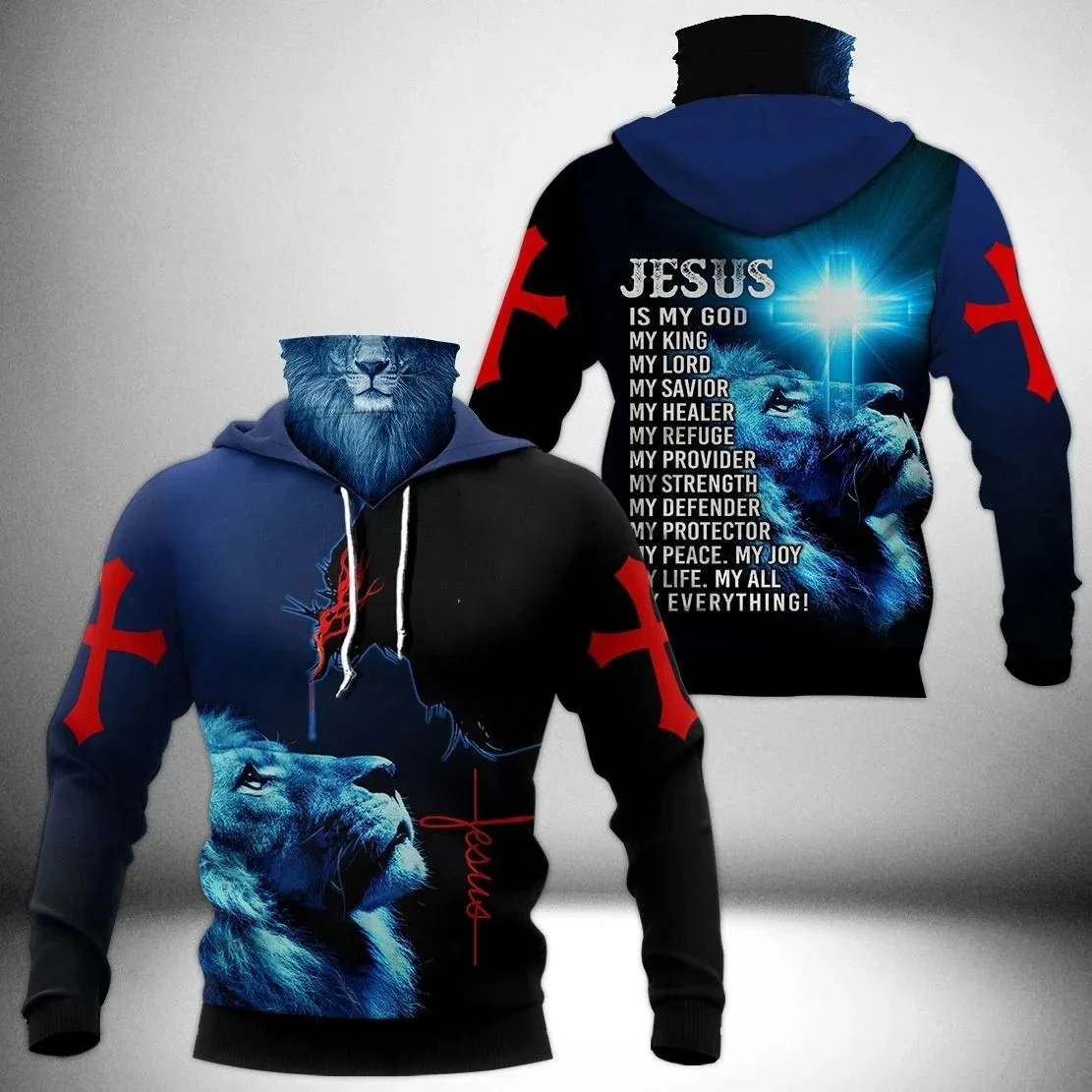 Jesus Is My Everything & Knights Templar 3D Printed Adult Neck Gaiter Hoodie Winter Unisex Casual thicken Hoodie with Mask MZM05
