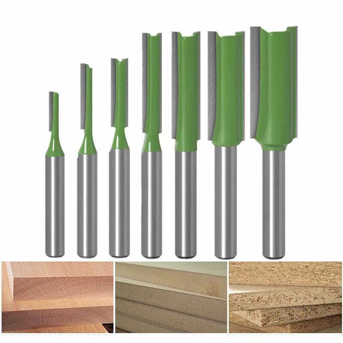 

7pcs1/4 Shank Shank 7pcs Green Straight Knife Single Edge Double Edge Straight Knife Trimming Machine Bit Slotting Knife Engravi