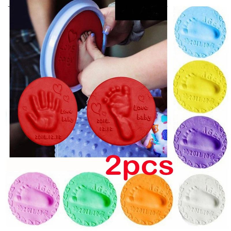 2Pcs Baby Care Air Drying Soft Clay Baby Handprint Footprint Imprint Kit Casting Parent-Child Hand Inkpad Fingerprint Kids Toys souvenirs for a newborn baby boy