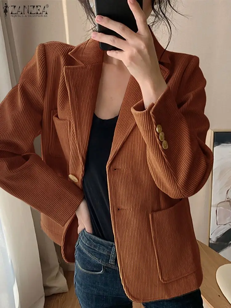 

ZANZEA Korean Style Formal Suit Coats 2023 Fashion Elegant Women Lapel Neck Blazer Female Loose Casual Long Sleeve Office Suits