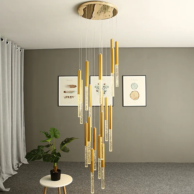 Nordic Led Staircase Ceiling Chandeliers Gold Black for Living Room Hall Pendant Lamps Home Decor Suspension Lusters Luminaires