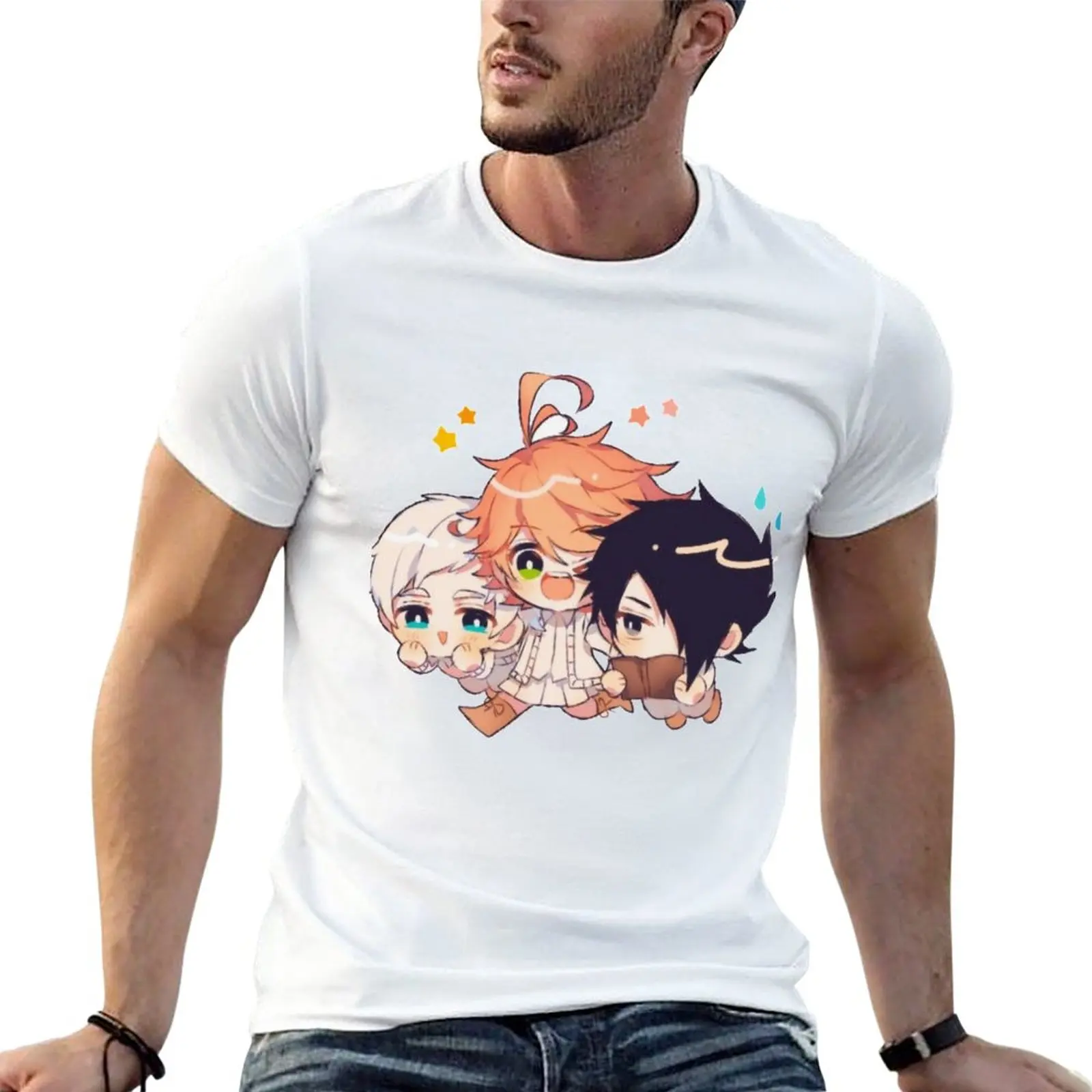 La Promessa Neverland , Chibi Ray Emma Normanno T-Shirt Grafica Ad Asciugatura Rapida Anime Plain Black T-Shirt Uomo