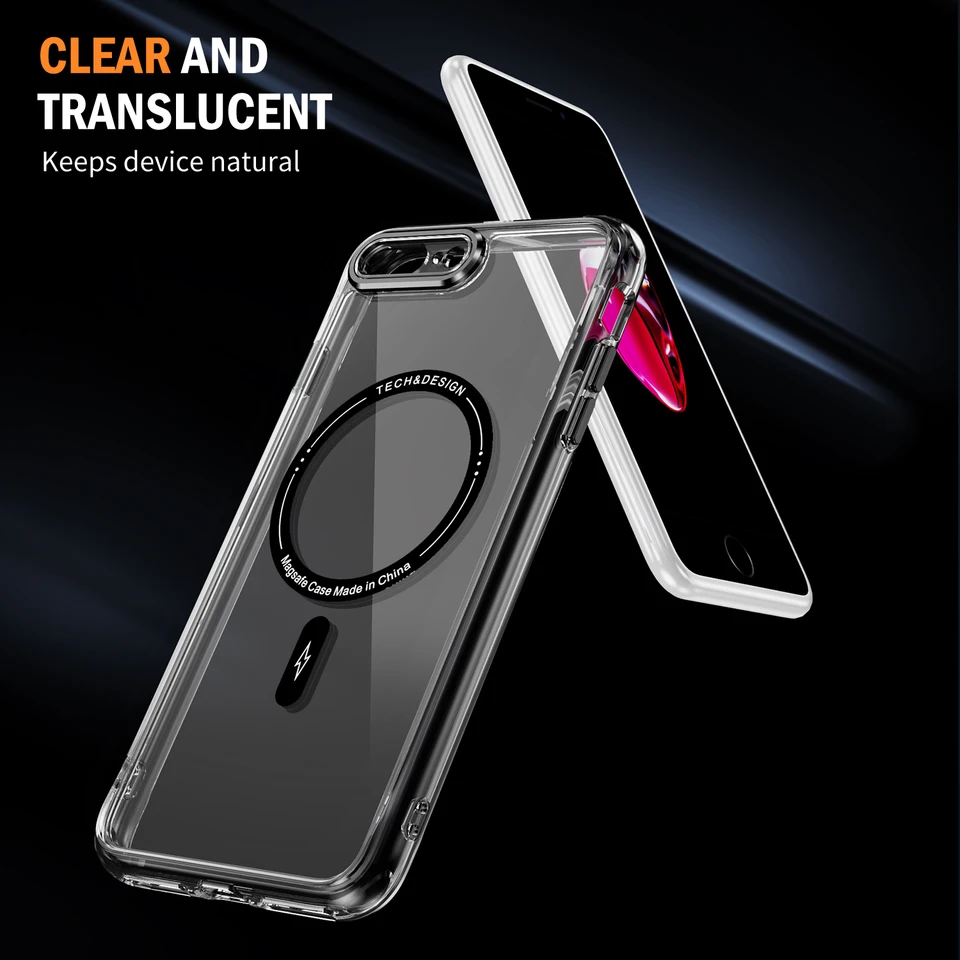 iPhone 7 Plus/8 Plus/6 6S Plus クリア磁気ケース、MagSafe 対応耐