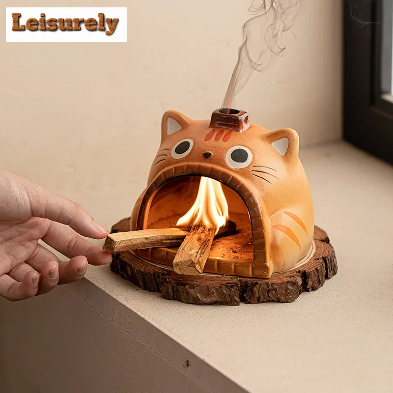 Cute Cat Incense Holder Water Fountain Decoration Incense Burners Consecrate Scented Aromatic Candles Censer Cafes Ornaments