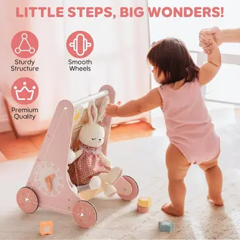 Robotime Robud Wooden Baby Walker with Wheels Montessori Push Toys for Babies Learning to Walk Baby Walkers Activity Center 6
