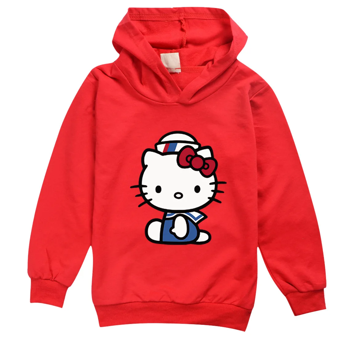 thumbnail image 1 of Hello Kitty nueva ropa para niños de algodón puro Color sólido estampado de dibujos animados Sudadera con capucha niñas moda Tops de manga larga para niños, 1 of 5