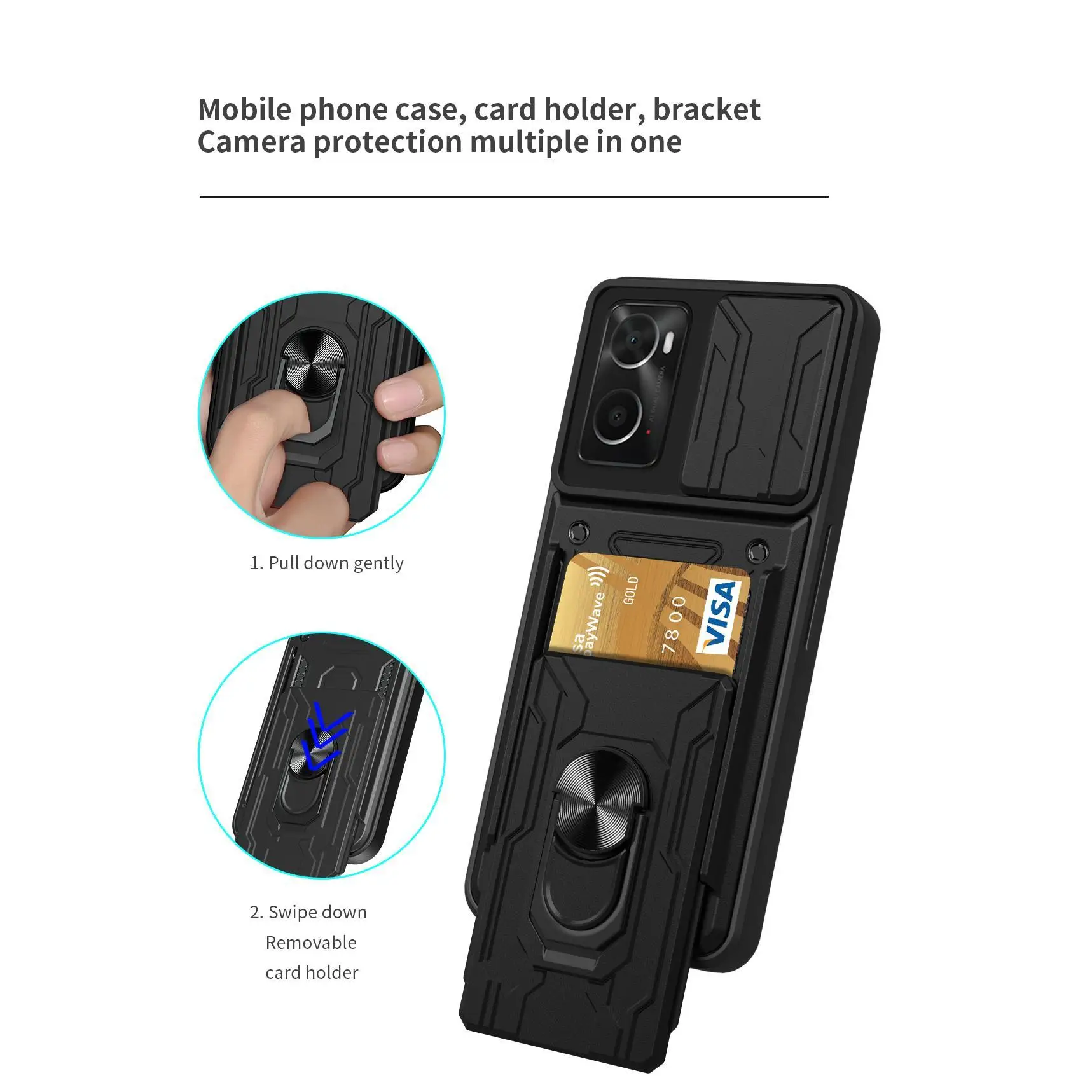 Sliding Lens Cover Phone Case with Rotating Ring and Magnetic Car Holder - Protective Cover