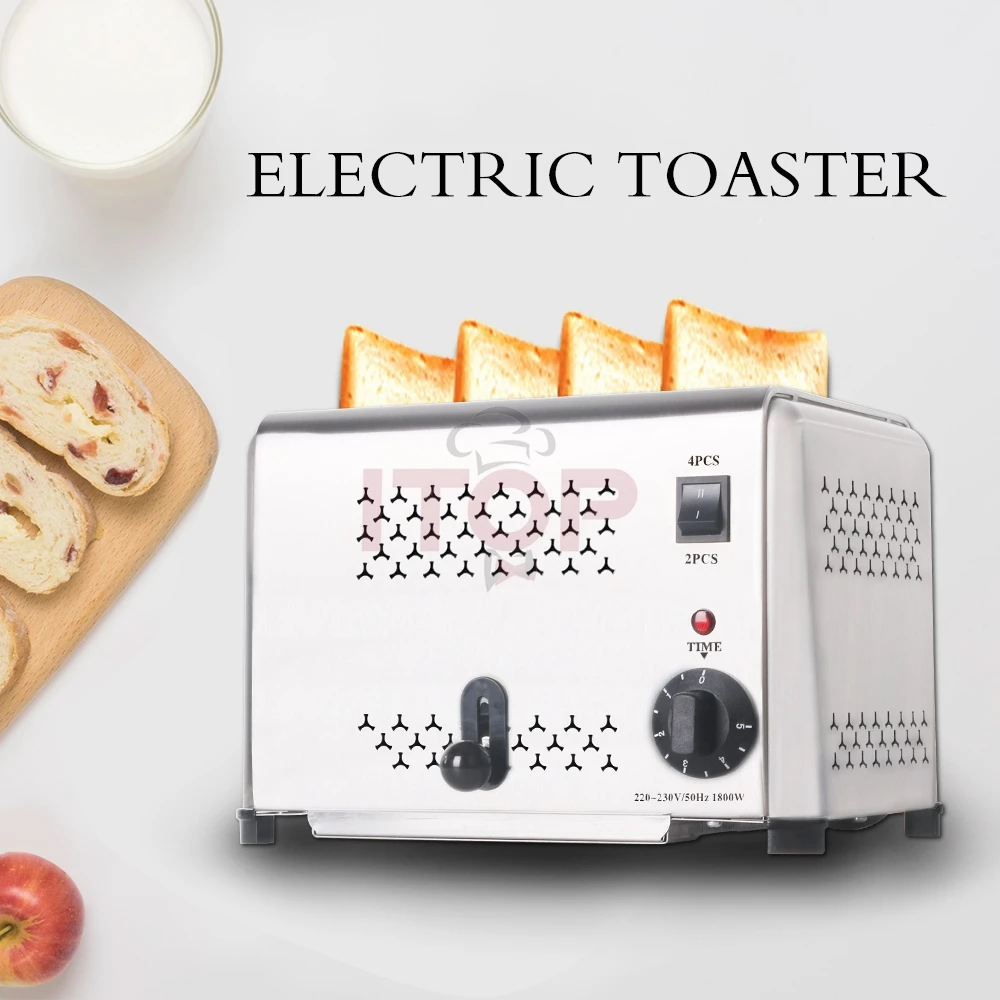4Pcs Bread Slice Toaster Machine Commercial Waffle Toaster Smart Electric 1800W Mini Oven