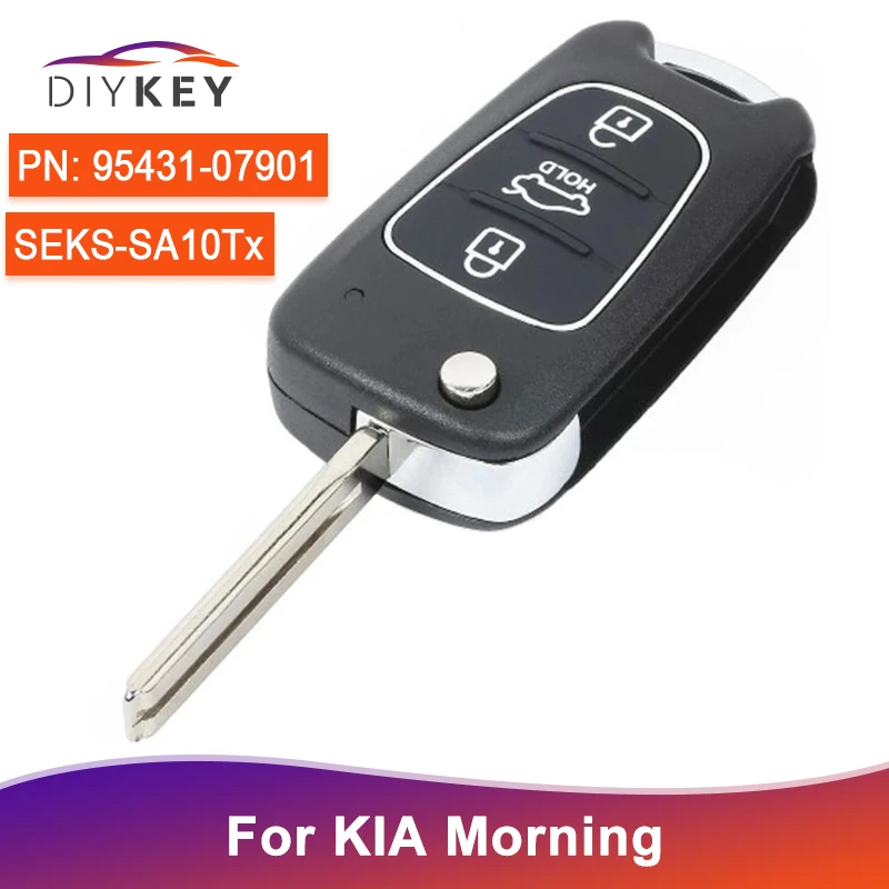 Car Remote Key DIYKEY 3 Buttons 95431-07901 Upgraded For KIA Morning 433MHz ID46 Chip Flip Remote Key Fob SEKS-SA10Tx