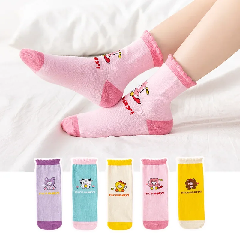 5 Pairs Baby Children's Socks Cartoon Spring Autumn Animal Kids Sock Girls Cute Boy Toddler Socks 1-12 Years 3