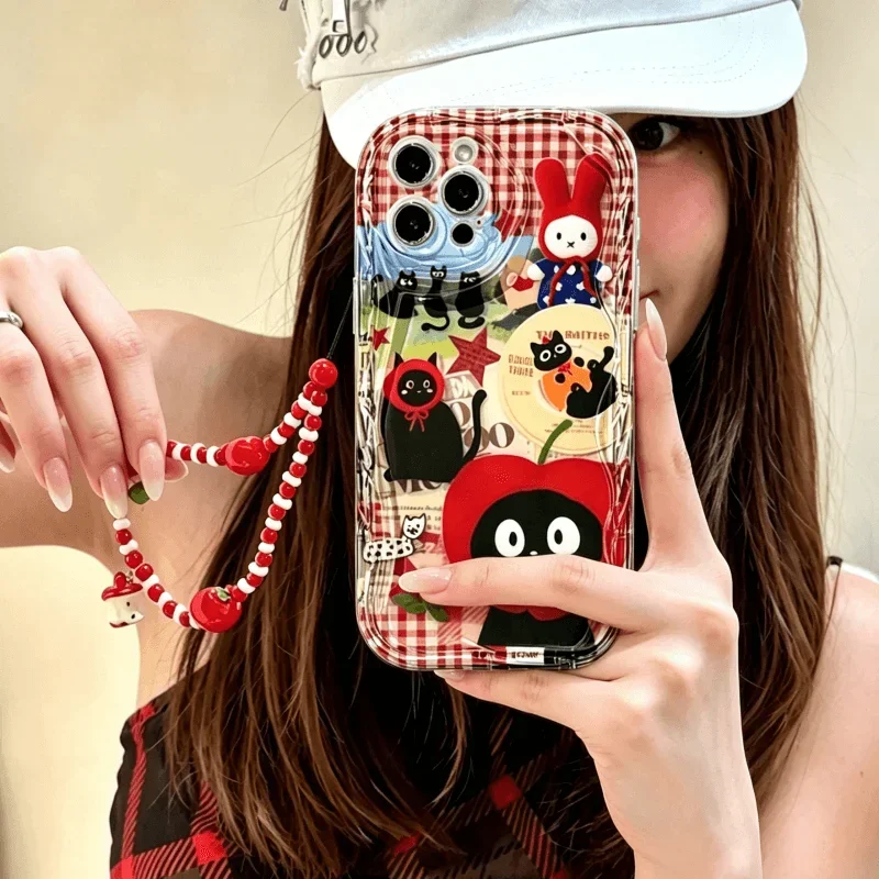 Cartoon Cat Red Apple Soft Chain Case Cover