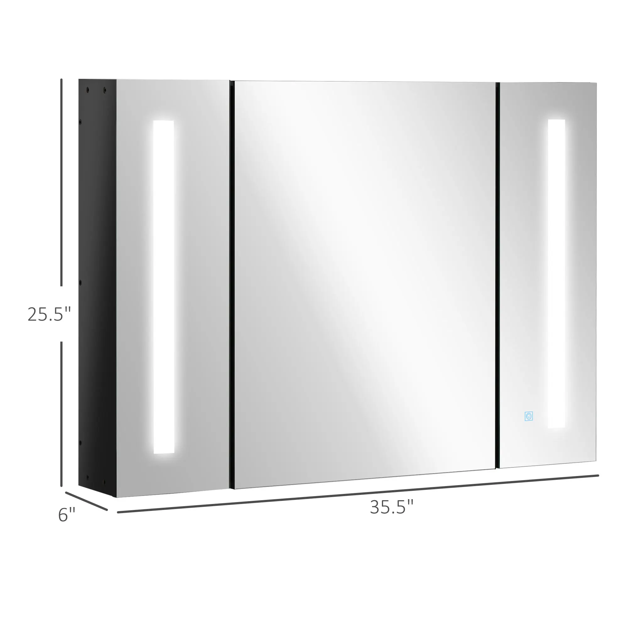 Kleankin Led Lighted Medicine Cabinet with Mirror, 35.5"W X 25.5"H Wall Mounted Bathroom Cabinet, Memory Function, USB Charge 3