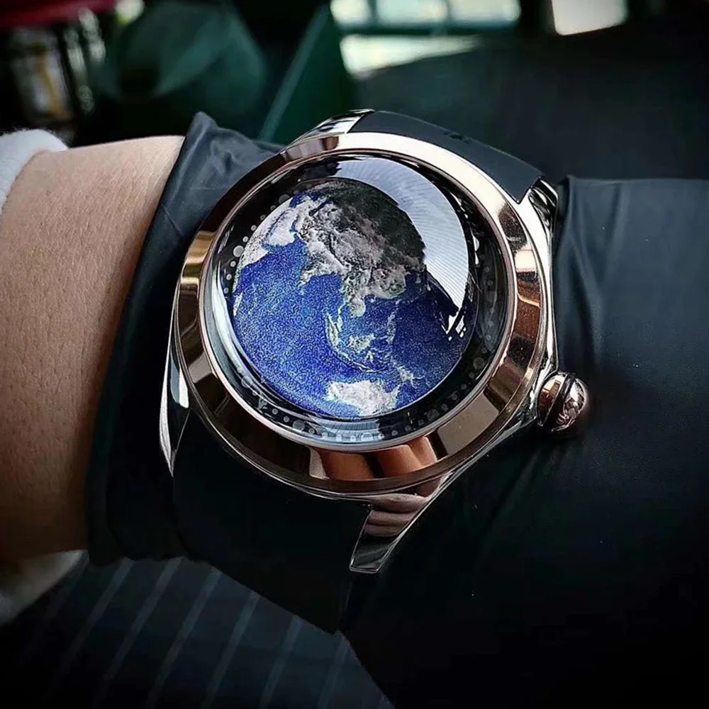 

Luxury Earth Automatic Watch Fashion Bubble Glass Watches Men 46mm Mechanical Wristwatches Art Eye Ball Dial Clocks KAFYASE 2023