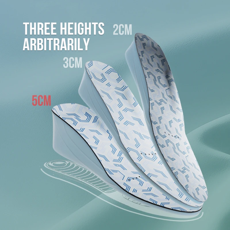 Palmilhas de aumento de altura para homens e mulheres, suporte invisível do arco, absorção de choque, cor azul, preta, ortopédic