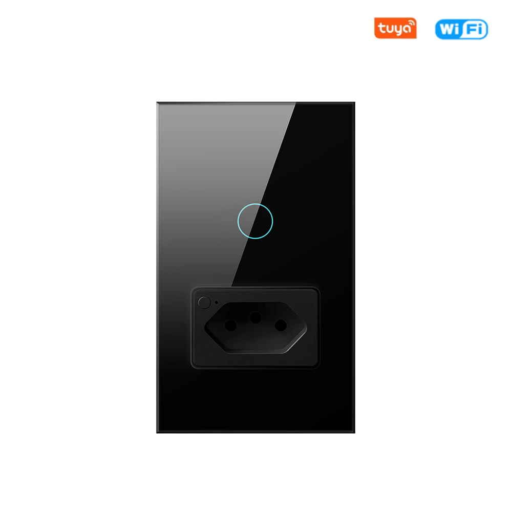 Tuya WiFi Brazil Wall Switch Socket Smart Wall Light Switch Touch Control 1/2gang Outlet Voice Control Support Alexa Google Home 