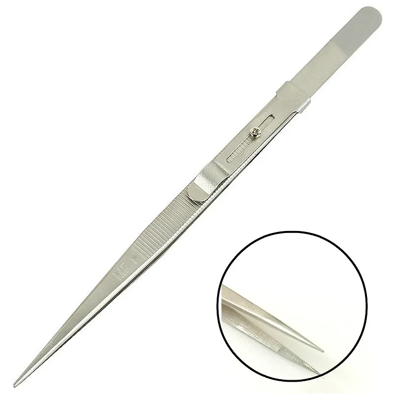 Gem Diamond Stone Tweezers Non-slip Stainless Steel Locking High Elasticity Jewelry Tweezer Anti-skid Tools With Groove