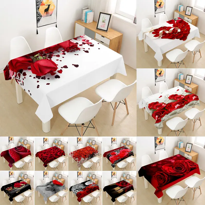 

Red Rose Tablecloth for Table Cloth Cover Wedding Decoration Party Coffee for Living Room Dining Manteles Rectangular Valentine