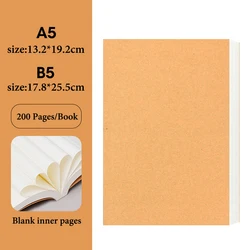 Thick Kraft Cover Notebooks with Blank Pages - Available in 100 or 200 Sheets - B5 (200 Pages)