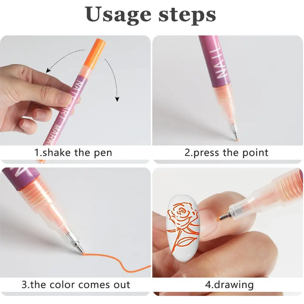 12 개/대 네일 펜 방수 및 빠른 건조 예술적 낙서 DIY 뷰티 네일 도구 네일 아트 낙서 펜 ? 0.5mm