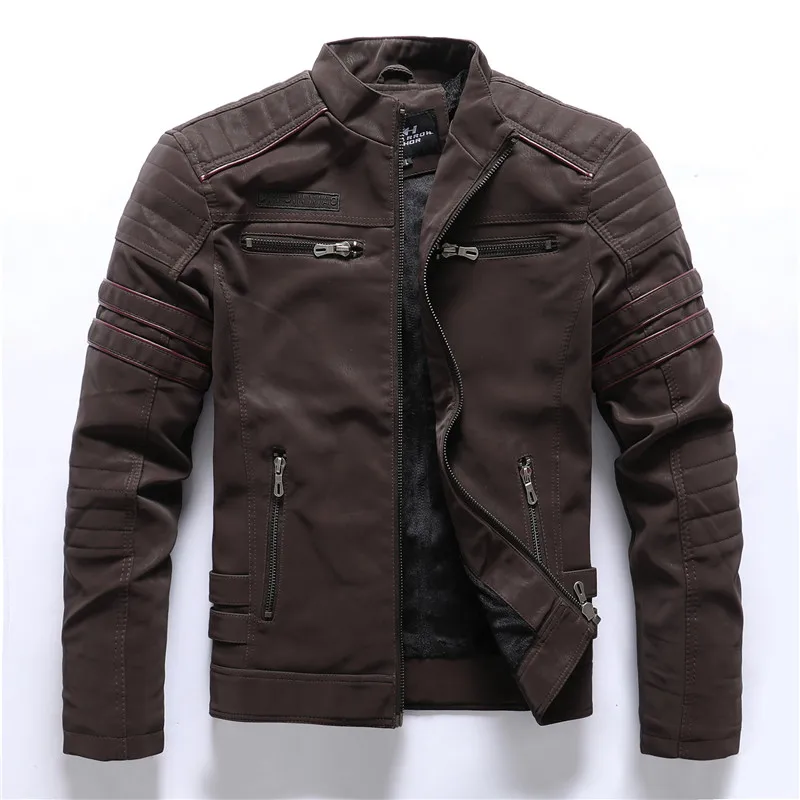 Winter Motorcycle PU Leather Jacket Men Vintage Fleece Warm Multi-pocket Leather Coat Male Zipper Autumn Outwear leather jackets,men winter jacket