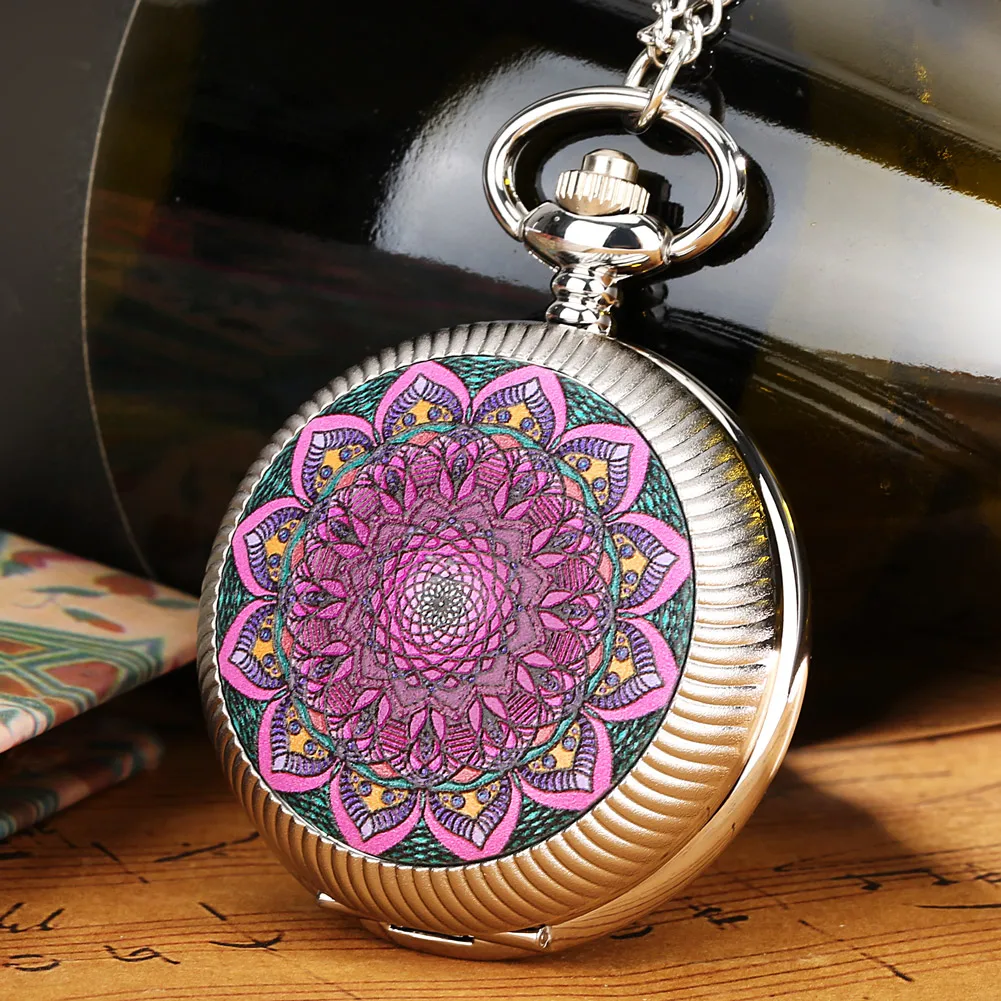 

Rose Red Flower Turntable Case Pocket Watch Fashion Pendant Quartz Pocket Watches Necklace Gift White Arabic Numeral Dial Clock