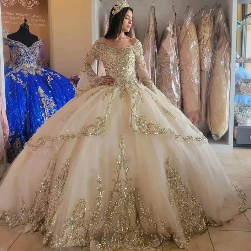 white christmas dresses MisShow Champagne Quinceanera Dress Sweetheart Neckline Detachable Sleeves & Tiered Lace Applique Ball Gown for Sweet 16 Birthday & Evening Galas