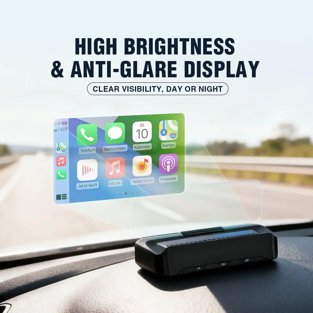 Proyector GPS para Auto con Pantalla Head-Up, Velocímetro con CarPlay Inalámbrico, Android Auto, Diagnóstico, Advertencias y Conexión 4