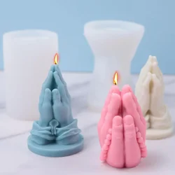 Folded Prayer Gesture Silicone Candle Mold Buddha Beads Hand Plaster Soap Resin Mould DIY Chocolate Cake Making Home Decor Gift