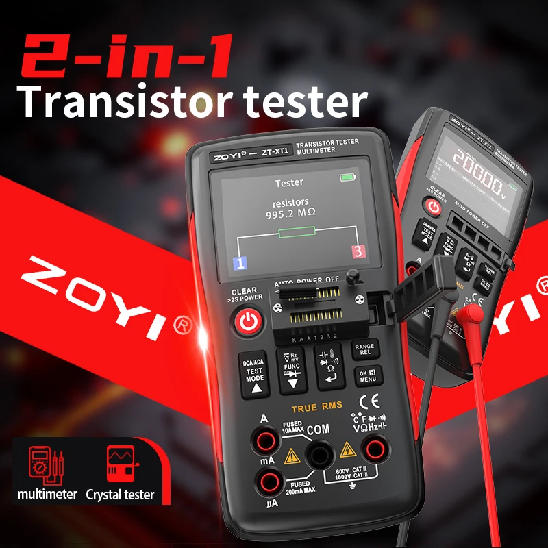 ZOYI XR1 2-in-1 다기능 멀티미터 트랜지스터 테스터 정전용량 저항 측정..