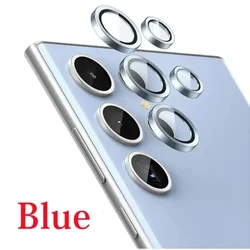 Premium Camera Lens Protector Glass with Metal Ring - Full Coverage - S24 Ultra (5Pcs) (Blue)