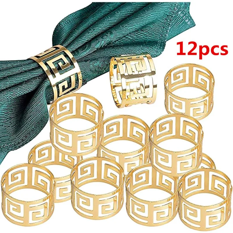 Napkin Ring 12pcs 6pcs European Style Napkin Ring Cloth Napkin Buckle Hollow Pattern Serving Napkis Gold and Silver Wedding Table Decoration