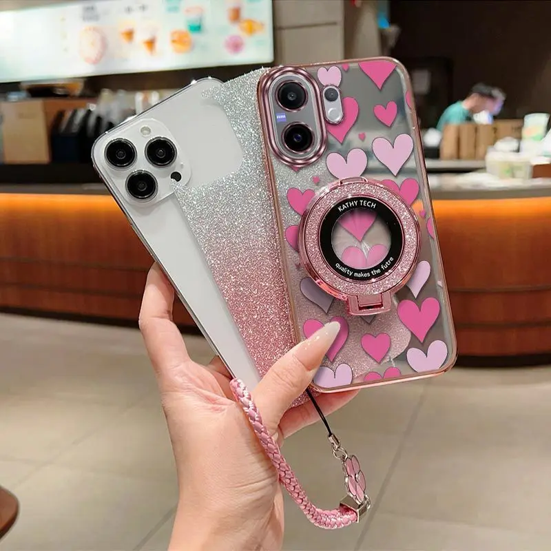 Cute Loving Heart Phone Case Set with Lanyard and Stand