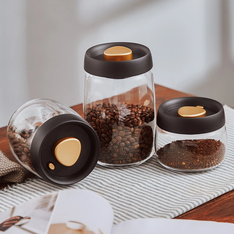 Coffee Bean Vacuum Sealed Tank Glass Manual Vacuum Container Jar Tea Nut Kitchen Storage Organizer Outdoor Camping Canister 2