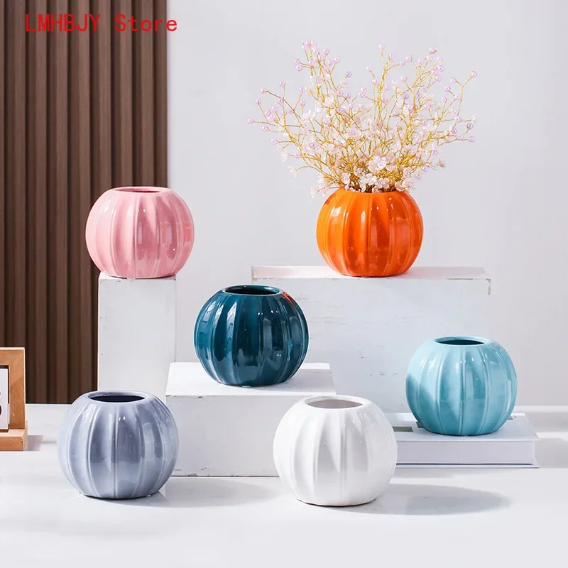 

LMHBJY White Ceramic Pumpkin Vase Simulation Artificial Flower Acrylic Handmade Flower Arrangement Ceramic Flower Pot Ornament