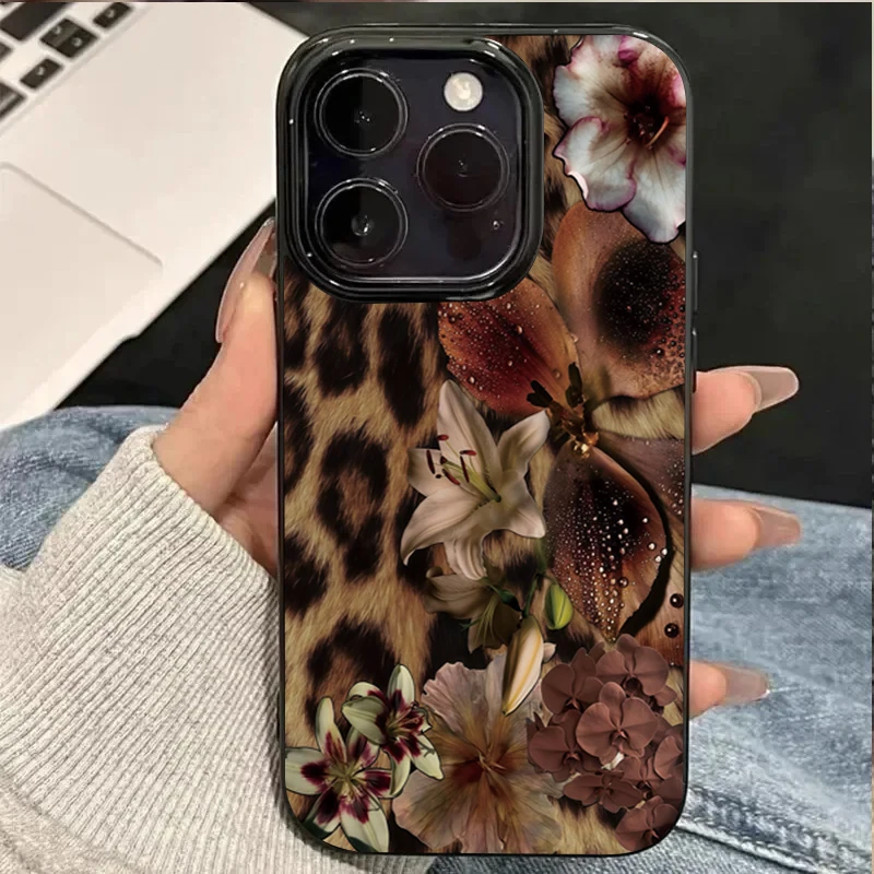 Leopard Elegant Lily Flower Pattern Phone Case Cover