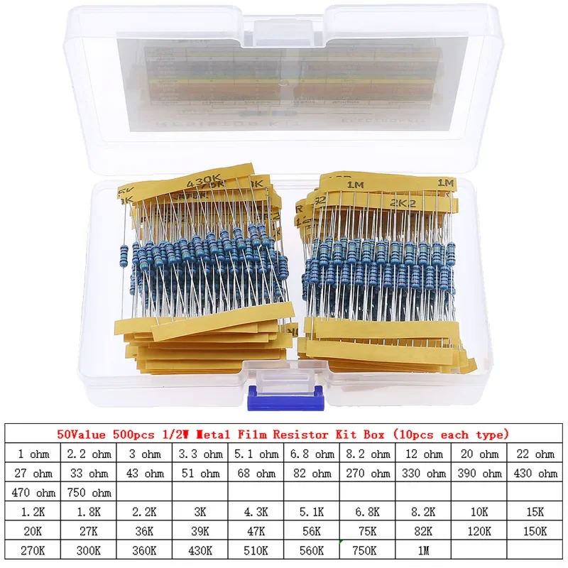 1/6W 1/4W 1/2W 2W 3W 0&Omega; ~ 10M&Omega; 1% Metal Film Resistor Resistance Assortment Kit DIY Electronic components set
